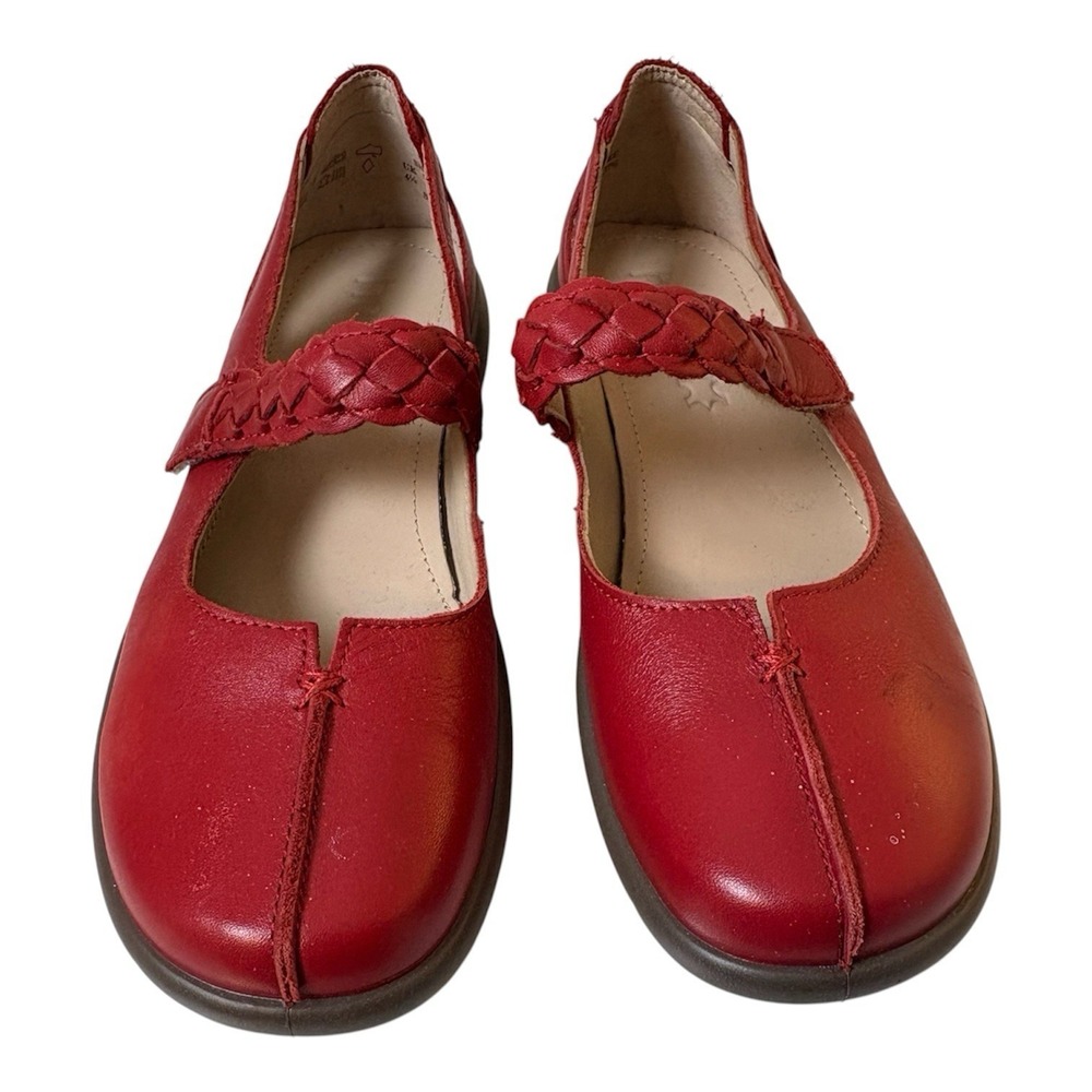 Hotter Shake II Cherry Red Nubuck Leather Braided Strap Mary Jane Size 6 1/2